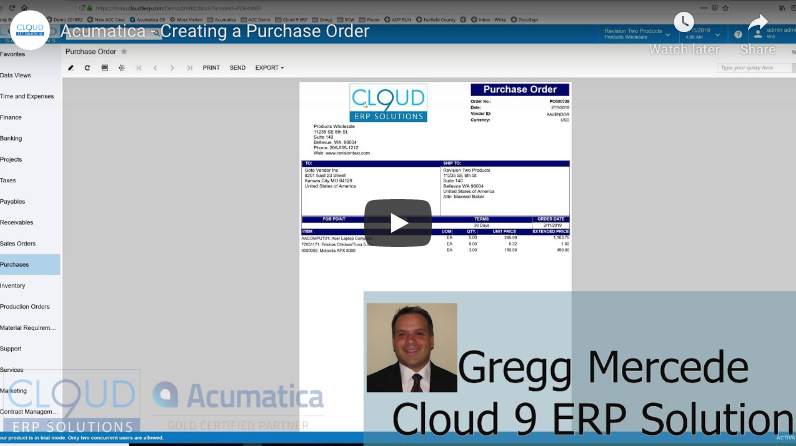 How to Create a Purchase Order in Acumatica 2/11/19