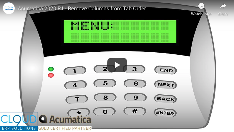 Acumatica 2020 R1 – Enhancements in the Use of the Tab Key 12/24/19
