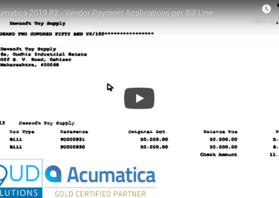 Acumatica 2019 R2 –  Vendor Payment Applications per Bill Line 9/20/19