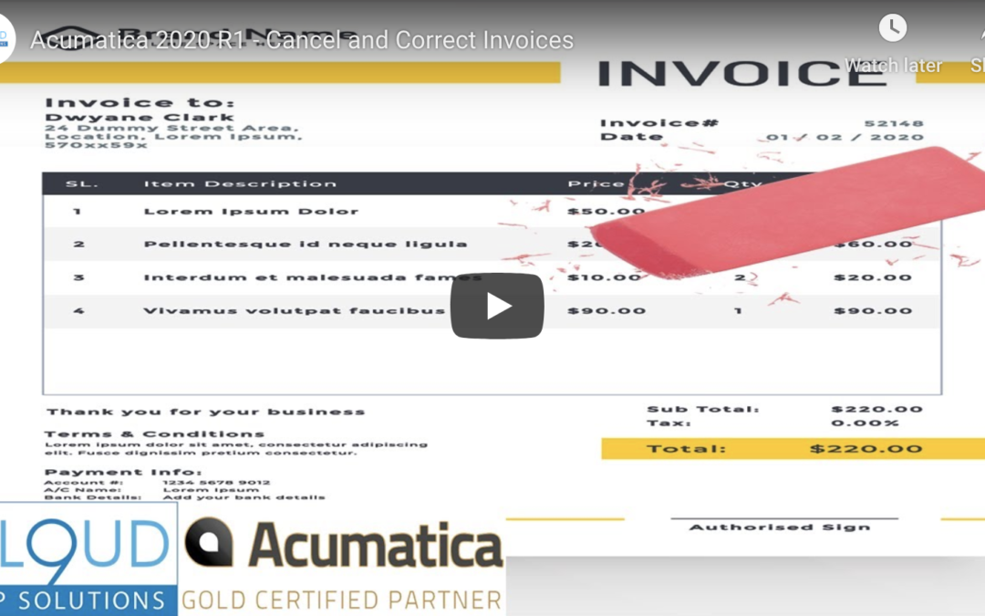 Acumatica 2020 R1 – Cancel and Correct Invoices 1/28/20