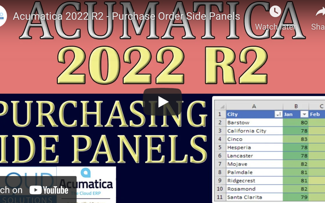 Acumatica 2022 R2 – Purchase Order Side Panels8/3/22