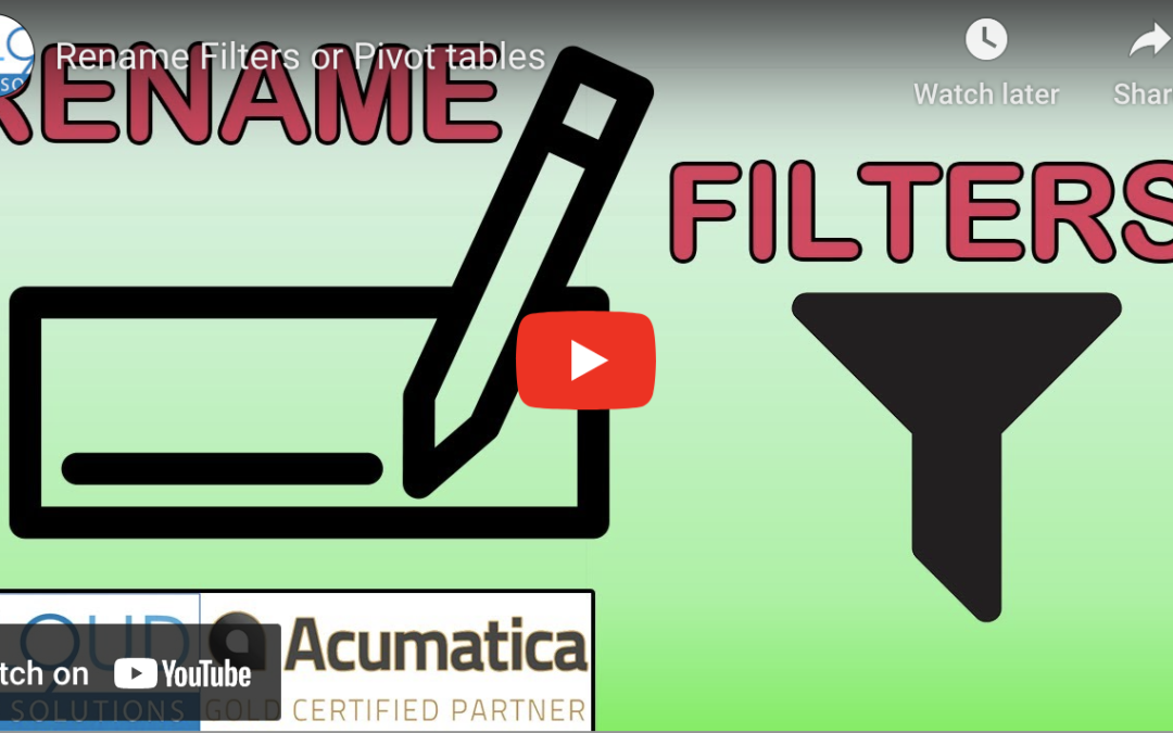 Rename Filters or Pivot Tables12/6/22